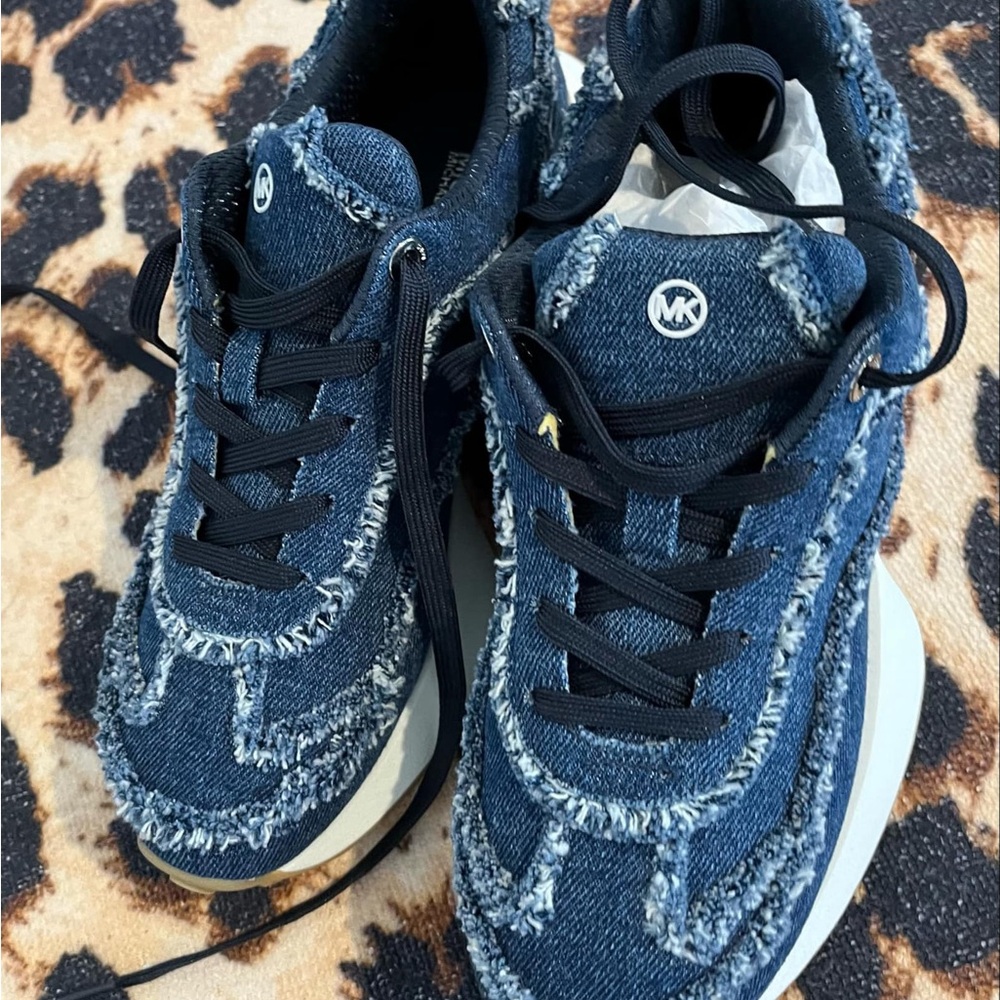 Michael Kors Ari Frayed Denim Trainer - Picture 11 of 14